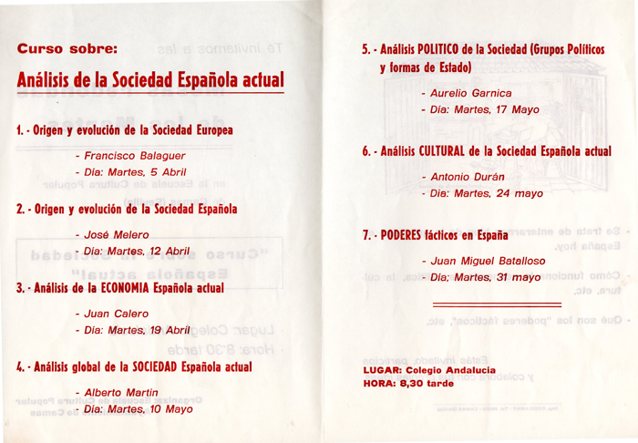 Programa de Actividades de la Escuela de Cultura Popular (B) -Aula de Estudios-