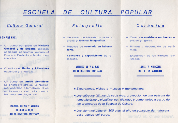Programa de Actividades de la Escuela de Cultura Popular (B) Curso 1980/1981